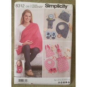 Knit Baby Gifts & Nursing Shawl Sewing Pattern Simplicity 8312 Hat, Booties, Bib